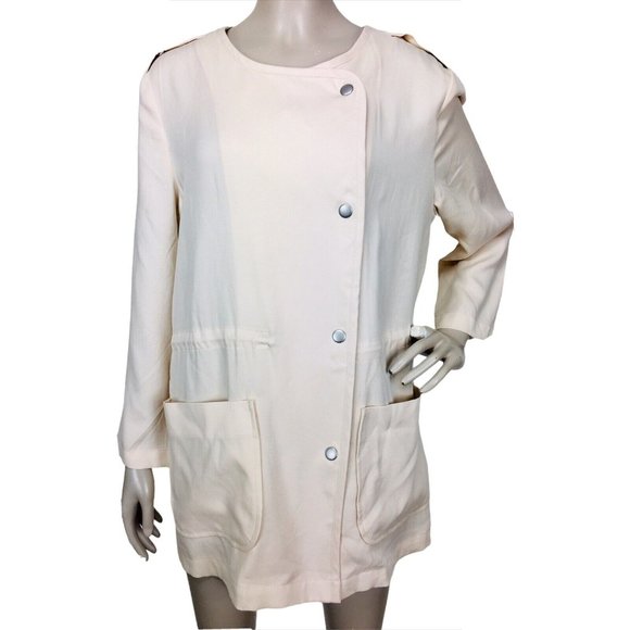 Ann Taylor Beige Snap Front Shoulder Straps Inner Drawstring Waist Shack… - Picture 1 of 6